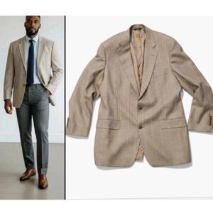 Brooks Brothers Men's Sport Coat Light Brown Check Plaid Wool Suit Jacket! 44L